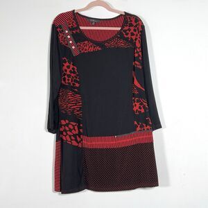 Caleesa Tunic Pullover Top Womens Sz 2X Red Black 3/4 Sleeve Stretch
